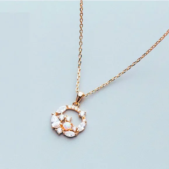 Gold Vermeil Rose Gold Fire Opal Floral Necklace - Picture 8 of 9